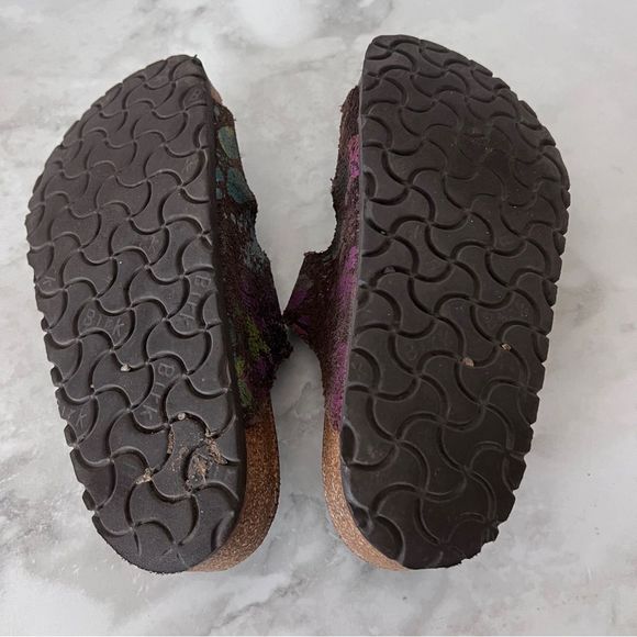 Birkenstock Arizona Leather Flower Crush Mocha Sandals - Picture 8 of 13